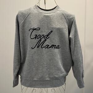 Good American Good Mama crewneck sweater women’s M grey black script embroider